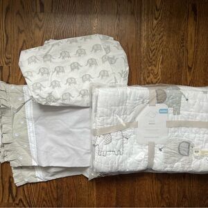 Pottery Barn Kids Taylor Elephants NWT Quilt, Sheets, and Crib Skirt
